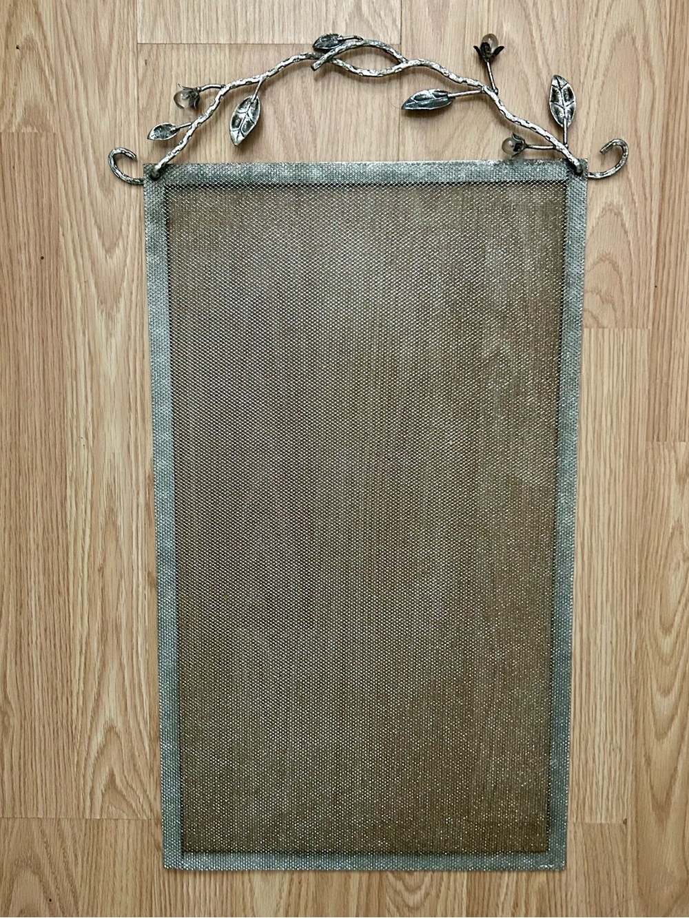 Mesh Panel Jewelry Hanger Fireplace Screen Vintage Art Nouveau Leaf & Glass Buds